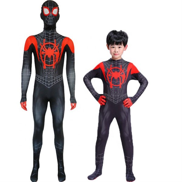 Spider Man Into the SuperHero Costume Kids Miles Morales Cosplay Fancy Suit HOT.