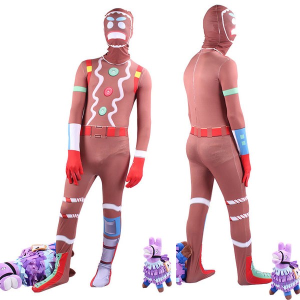 Boy's fortnite cosplay costume gingerbread man jumpsuit for halloween clearance