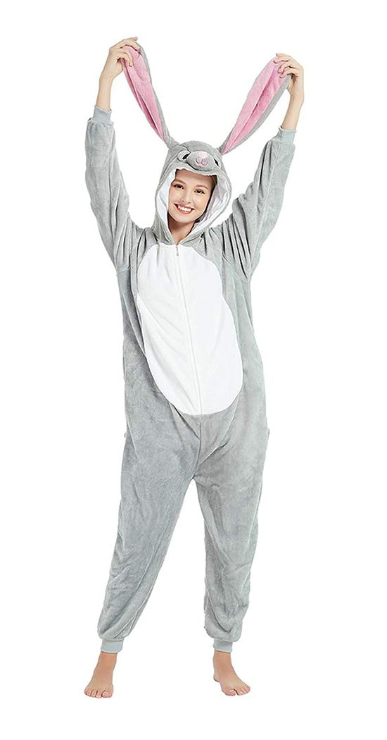 CALANTA Easter Bunny Onesie Kids Rabbit Animal Unisex Girls Onepiece Pajamas Halloween Cosplay Party Costume 