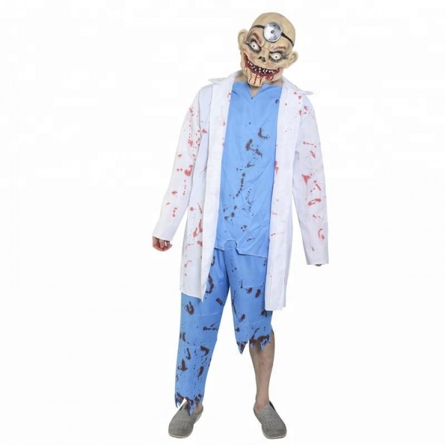 Adult Zombie Bloody Doctor Surgeon Crazy Scientist Halloween Fancy Dress Costume