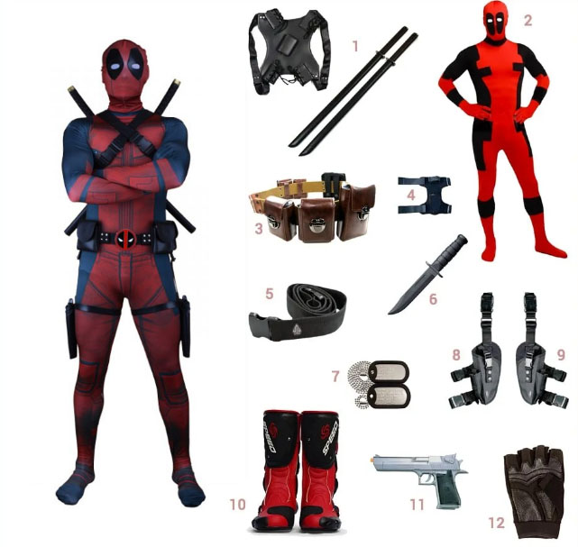 stool above have confidence deadpool cosplay costume replica with swords for adult and kids